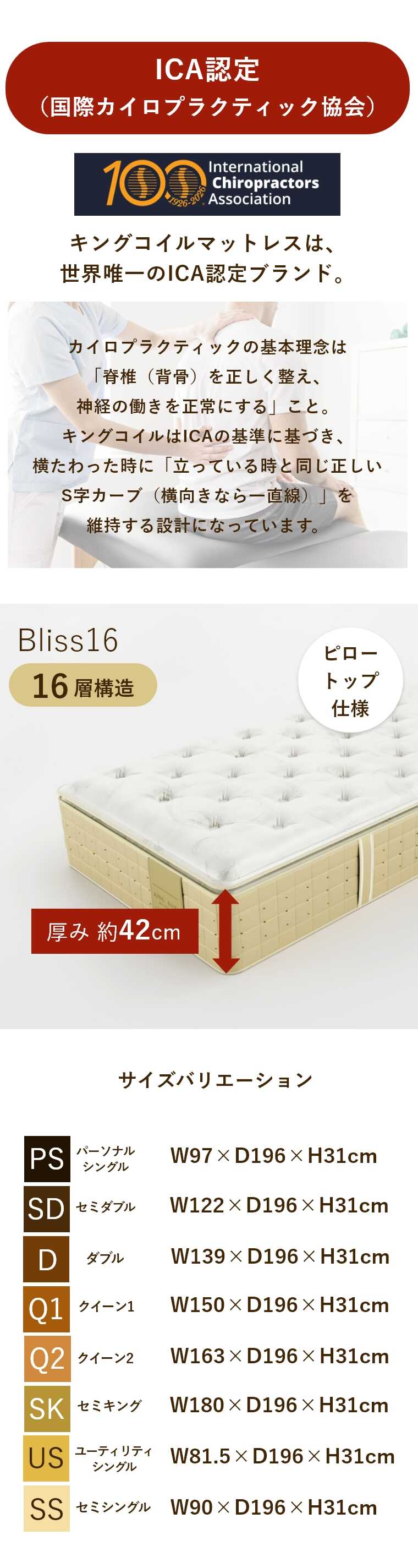 �L���O�R�C�� �}�b�g���X �u���X16 Bliss16 ���K�i ���{�� ����42cm �J���ݒu
