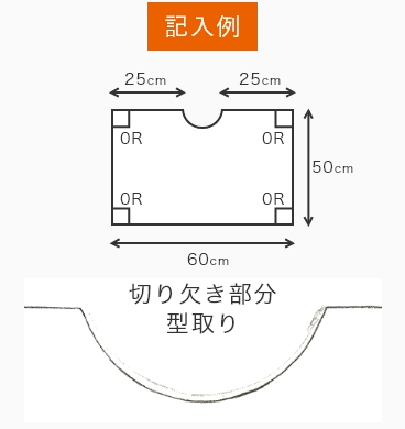 複雑な形の切欠きがあるマットの場合